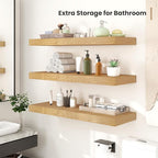 Heimlove 12 Inch Deep Floating Shelves, 48 x 12 inches Long Wall Shelf, Large Display Shelf & Storage Shelf, Rustic Wood Wall Shelves for Fireplace Mantel, Set of 2(Oak)