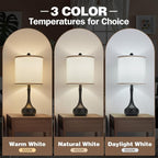 23" Farmhouse Table Lamp Set of 2, Black Metal Modern Bedside Lamps for Living Room, 3 Color Temperature Rustic Table Lamps for Bedroom, Night Stands, Dorm,Office, Home Décor (Bulb Included)
