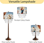 Madonna & Child Lamp Shade with Acrylic Bead Droplets, Drum Fabric Light Shade for Ceiling Pendant Table & Floor Lamps, Religious Catholic Christian Church Prayer, 11.8in
