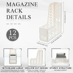 Glenmal 12 Pack Magazine Organizers Binder Organizer for Desk Plastic Vertical File Holder Magazine Racks Desk Accessories for Office, Home, or School (White)