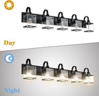 5 Light Vanity Light Bathroom Lighting Fixtures,Black Cage Vintage Wall Sconces Lighting,40.2 Inch Bath Wall Mounted Lights with Clear Glass Shade Bathroom Vanity Light for Living Room