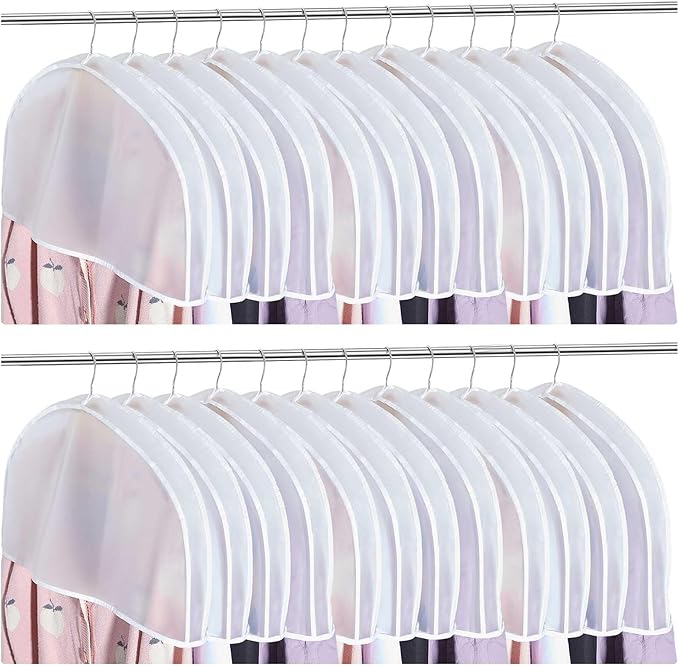 Patelai 16 Pcs Shoulder Covers for Hanging Clothes 24 x 12 x 2 Inches Plastic Garment Dust Covers Protectors with 2" Gusset for Closet Storage Suit, Coats, Jackets, Dress Closet Storage