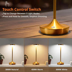 Rechargeable Table Lamp Cordless - 6000mAh Battery Operated LED Table Light - Portable Touch Dimmable Outdoor Waterproof Table Lamps for Patio Restaurant Dining (2 Gold)