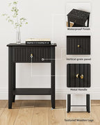 Fluted Nightstand, Farmhouse Night Stand with 1 Drawers, Mid Century Modern Side Accent Table,Bedside End Table for Bedroom, Living Room, Black