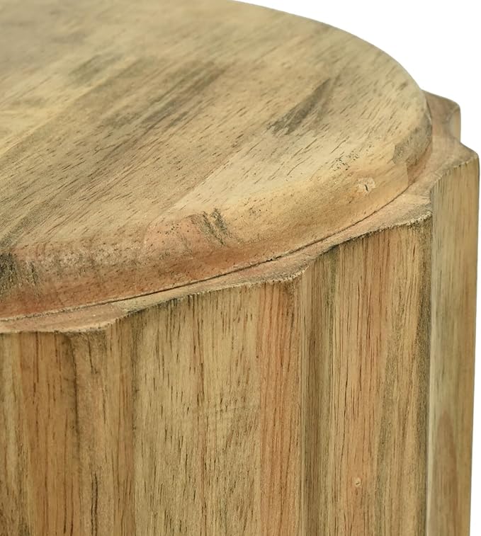 Fully Assembled Round Side Table with Gold Geometric Design & Wave Pattern, Solid Wood End Table Nightstand for Living Room, Bedroom, Office, 18 Inch (Wavy Natural Wood)