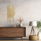 Metal Wall Art Decor Forest Pine Trees Minimalist Iron Tree Design Modern Nature-Inspired Wall Sculpture Hangings Home Decoration for Living Room, Bedroom, Bathroom, Kitchen, Outdoor - 18" Gold