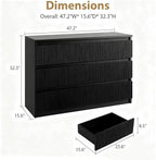 6 Drawer Dresser Black Modern Fluted Tall Wooden Chest Double Dresser for Bedroom, Living Room, Closet