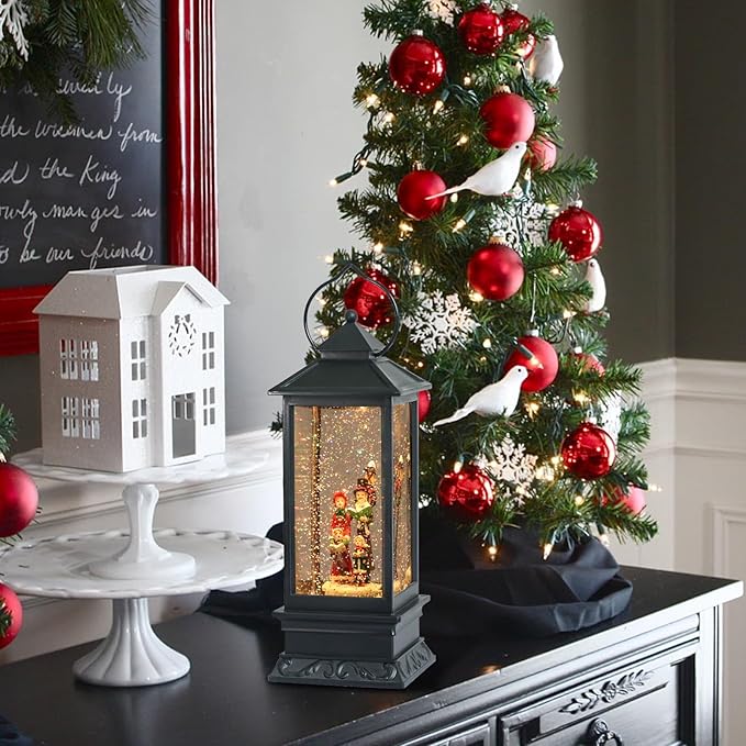 Eldnacele Christmas Musical Snow Globe Lantern Plug in & Battery Operated Glitter Lamp Navitity Scene Lighted Lantern with 6 Hour for Christmas Decoration 12 Inches (Carolers)