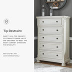Signature Design by Ashley Robbinsdale Traditional 5 Drawer Chest, Antique White