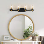 LOUSACE Bathroom Light Fixtures Black and Gold, 4 Light Bathroom Vanity Light, Modern Bathroom Light over Mirror with Clear Glass Shades, Brushed Gold Socket Wall Vanity Lighting Fixtures for Bathroom