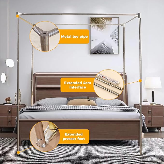 Canopy Bed Frame Post for King Size, Premium Stainless Steel Post Poles, Thicken Canopy Frame, Fit for Four-Corner and Mosquito Curtains