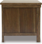 Signature Design by Ashley Moriville Rustic Farmhouse Rectangular End Table with Dual Cabinet Doors, Antique Bronze-Tone Hardware, Wood, 25" High, Brown