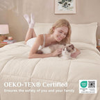JOLLYVOGUE Queen Comforter Set, Ultra-Soft Bed in a Bag Queen Size 7 Pieces, Oeko-TEX Certified Bedding Set with Down Alternative Comforter, Sheets, Pillowcases & Shams, Beige