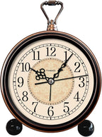 Vintage Analog Alarm Clock, 4.3" Silent Non-Ticking Quartz Desk Clock, Battery Operated Table Clock for Bedroom, Living Room, Office, or Gift