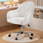 Warmiehomy Velvet Desk Chair for Home Office, Modern Adjustable Swivel Task Chair, Women Vanity Chairs with Arm Rest for Bedroom Dressing Room, White