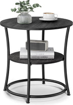 VASAGLE 21.7-Inch Round Side Table, 2-Tier End Table, Nightstand with Steel Frame, Spacious Top, for Small Spaces, Living Room, Bedroom, Charcoal Gray and Ink Black ULET056B22