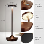 Cordless Table Lamp Rechargeable - 6000mAh LED Battery Operated Table Light - Portable Touch Dimmable Outdoor Waterproof Table Lamps for Patio Bar Restaurant Dining (2 Brown)