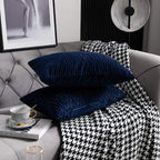 Navy Striped Couch Pillow Cases: 2 Pack 12x20 Inch Original Velvet Rectangular Throw Pillow Covers for Farmhouse Home Decor
