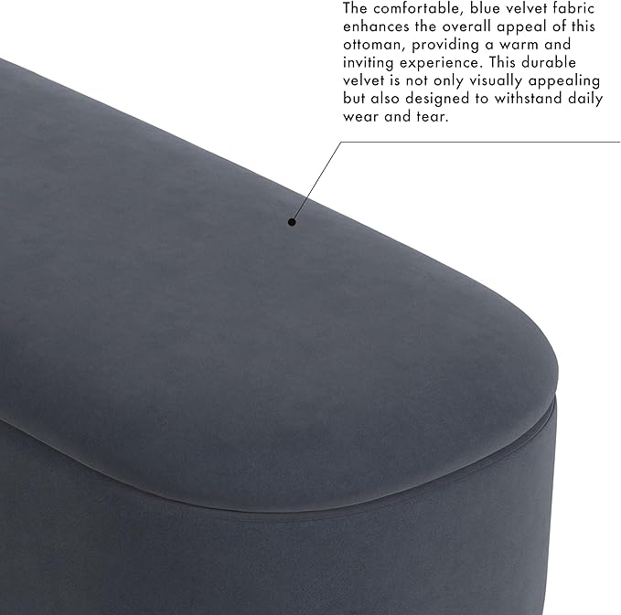 HomePop Ellipse Modern Storage Bench with Metal Legs |Homepop Home Décor|Bench with Storage for Living Room & Bedroom - Steel Blue Velvet