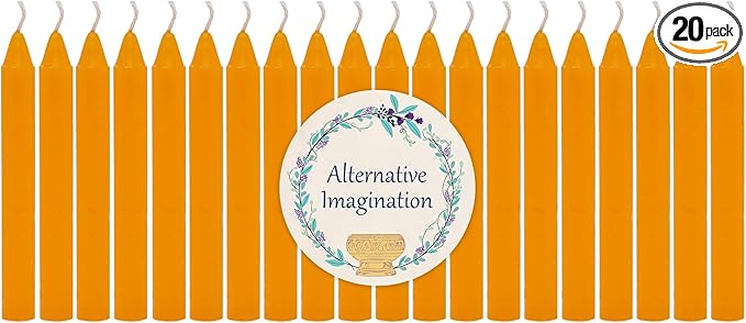 Alternative Imagination Orange Chime Candles - 20 Pack of Unscented 4 Inch Mini Taper Candles - Dripless Long Burning Ritual Candles for Meditation, Spell Work, Energy & Home Decor