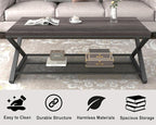 LVB Industrial Grey Coffee Table, Wood Metal 2 Tier Center Table with Storage, Rectangular Low Cocktail Table for Living Room, Farmhouse Concrete Tables for Home Office Bedroom, Dark Gray Oak, 47 Inch