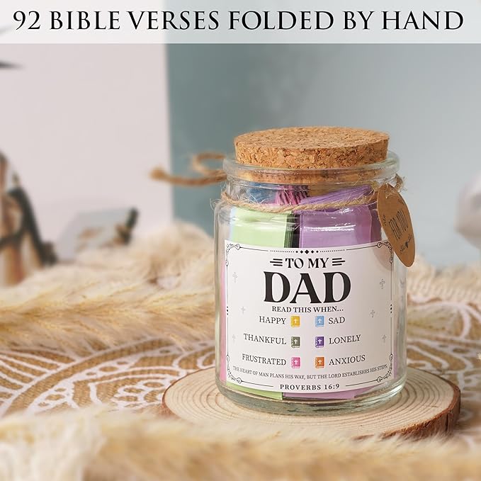 Bible Verse Jar – Christian Scripture Gift for Him, Inspirational Prayer Jar for Father’s Day, Hope & Faith Reminder for Men