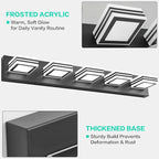 SOLFART LED Bathroom Lighting Fixtures - 5 Lights Modern Matte Black Acrylic Vanity Lights for Mirror 32inch 24W