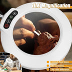 10XMagnifying Glass with Light and Stand (No Acrylic Lens), 2-in-1 Lighted Magnifier with Clamp, 5 Color Modes Dimmable LED Desk Lamp Hands Free for Painting Craft Sewing Hobby Close Work White