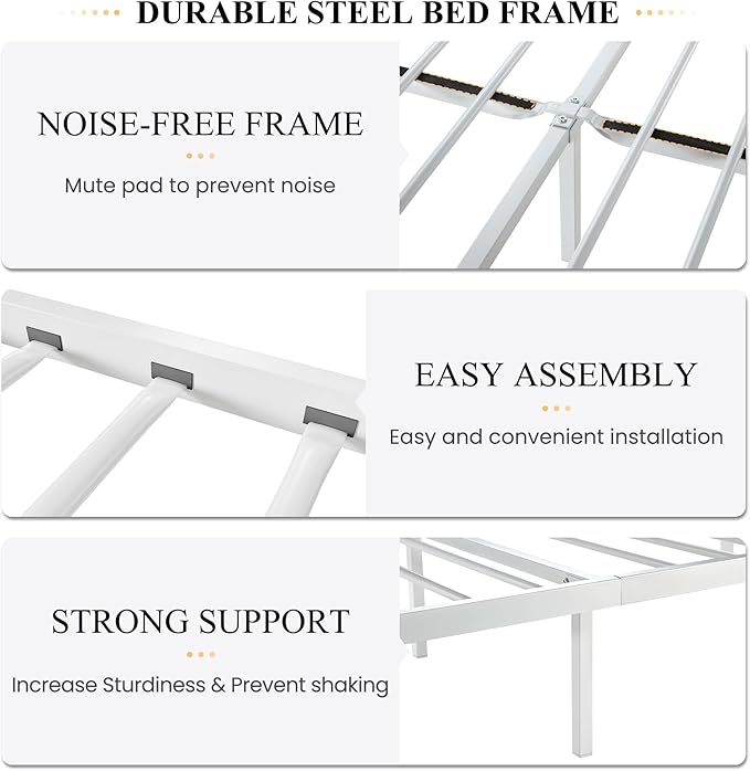 SHA CERLIN Full Size Bed Frame with Headboard,Metal Bed Frame with Butterfly Pattern Design Headboard & Footboard,No Box Spring Needed,Easy Assembly,White