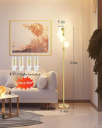 Lightdot 64IN Dimmable Globe Floor Lamp, Gold Standing Lamps with 4PCS 3000K Bulbs Soft Warm White Eye Care, Mid Century Modern Floor Lamp for Living Room/Bedroom/Sofa Beside/Corner Decor