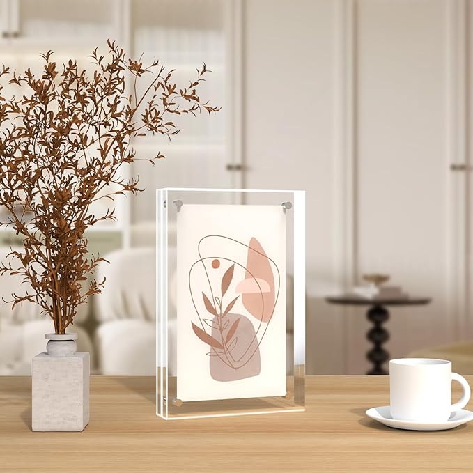 ILYXY 3 Pack Acrylic Frame 5x7, 20% Thicker, 24mm Thick Frameless Clear Picture Frame, Double Sided Magnetic Photo Frame, Free Standing Desktop Display Stand Acrylic Picture Frames