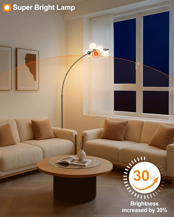 Lightdot Black Arc Floor Lamp for Living Room, 4 Globe Floor Lamp with Shatterproof Shade& Mable Base, Mid Century Modern Tall Standing Lamp for Bedroom/Sofa Beside/Corner Decor(Bulbs Included)