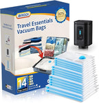 BRODI 14 Combo Pack Travel Vacuum Bags with Pump - Space Saver & Travel Essentials, Vacuum Seal Bags for Clothing and Luggage