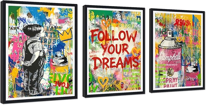 Novatique Modern Street Graffiti Wall Art Abstract Graffiti Street Print Pictures Colorful Banksy Poster for Living Room Bedroom Ready to Hang,16" x 24" x 3pcs