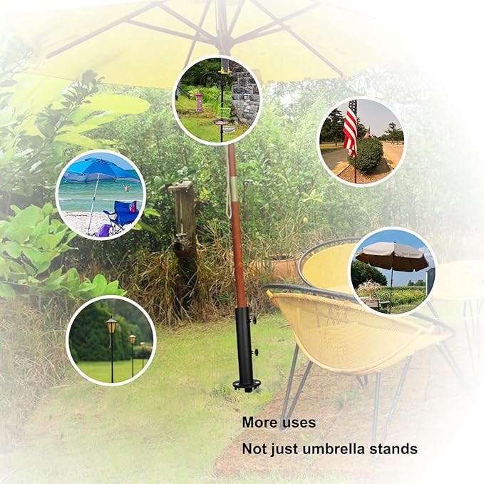 Patio Umbrella Stand Base, In-Ground Umbrella Holder, Grass Umbrella Ground Stake, Removable Inground Umbrella Stand Anchor with 3 Spike,DIY Umbrella Stand Parts for Deck,Lawn,Beach,Table