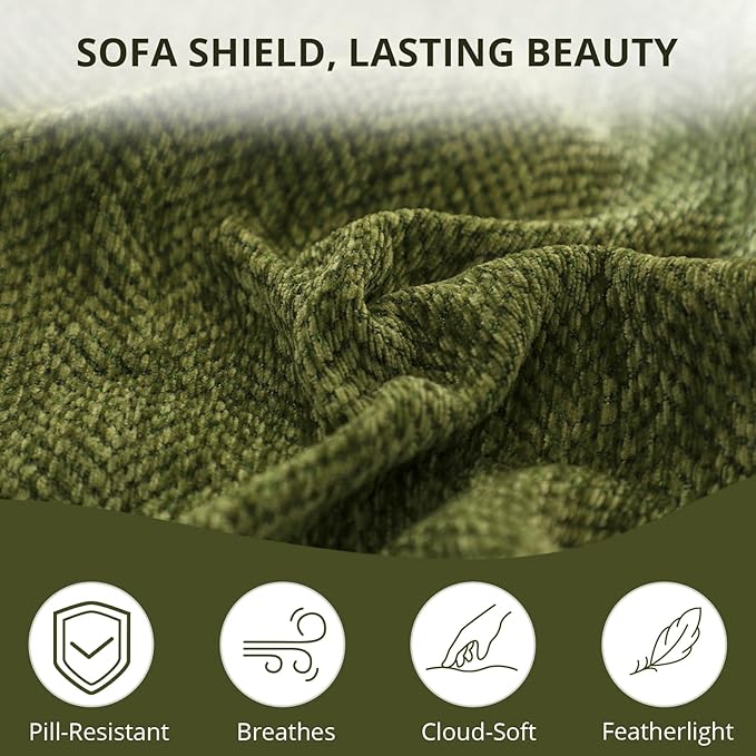 Couch Cover for Dogs, Non Slip Sofa Cover, Washable Couch Covers, 2 Cushion Sofa for Dogs Furniture Protector with Tassels Chenille Sofa Covers for Pets (Tassel Green, 71" x 102")