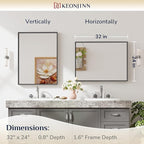 Keonjinn 24 x 32 Inch Black Mirror for Wall, Rectangle Bathroom Vanity Mirrors for Over Sink, Metal Framed Farmhouse Mirror, Square Corner Brushed Rectangular Mirror(Horizontal/Vertical)