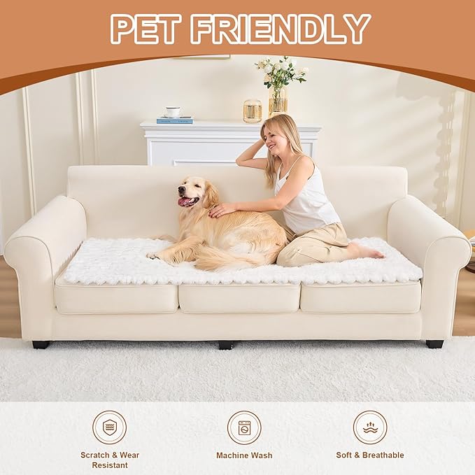 Couch Cover for Dogs, Non Slip Fuzzy Pet Couch Covers for Sofa,Couch Covers for Sofa Pet Friendly,Thick Soft Sofa Slipcovers Cushion Protector(White, 28" x 59"/70 x 150cm)