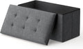 MoNiBloom 30 Inches Storage Ottoman Bench, Rectangle End of Bed Bench, Storage Padded Seat, Linen Fabric Ottoman Footrest for Living Room, Bedroom, Entryway, Dark Gray