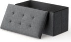 MoNiBloom 30 Inches Storage Ottoman Bench, Rectangle End of Bed Bench, Storage Padded Seat, Linen Fabric Ottoman Footrest for Living Room, Bedroom, Entryway, Dark Gray