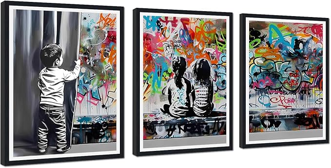 Novatique Abstract Pop Art Wall Decor Street Graffiti Wall Art Teenager Graffiti Art Painting Canvas Print for Living Room Bedroom,12" x 16" x 3Pcs