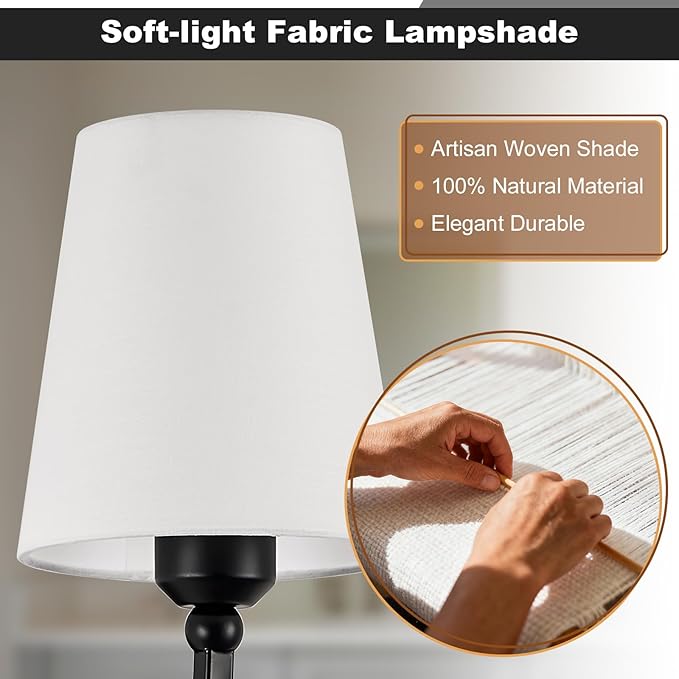 Kvhilw Bathroom Vanity Light, Matte Black Bathroom Light Fixtures, 6-Light Lighting Fixtures Over Miror, Modern Wall Sconce with Flared White Fabric Shade, E26 Socket(ETL Listed)