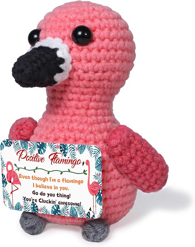 Mini Positive Flamingo Crochet Gifts, Birthday Gifts for Women Men Handmade Presents, Inspirational Small Animals Cute Flamingo, Emotional Cheer Up Funny Decor (Awesome)