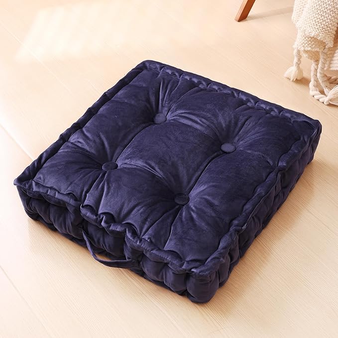 Square Floor Pillows, Large Floor Cushion for Adults Kids, Meditation Floor Pillow Seating Cushion with Shredded Memory Foam and Silk Wadding, 20"x20"x5" (Navy, 1 Pack)