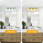 4-Lights Brushed Brass Bathroom Light Fixture Gold Vanity Lights Modern Crystal Bathroom Vanity Lighting Over Mirror Wall Sconce with K9 Crystal Shade E26 Base for Living Room, Bedroom Wall Lamp