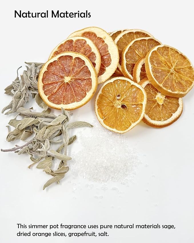 Potpourri Simmering, Sage Citrus Simmer Pot Kit with Sage, Dried Orange Slices, Grapefruit, Salt Stovetop Potpourri Kits for Spring Cleansing House, Abundance, Money, Negative Energy Cleanse