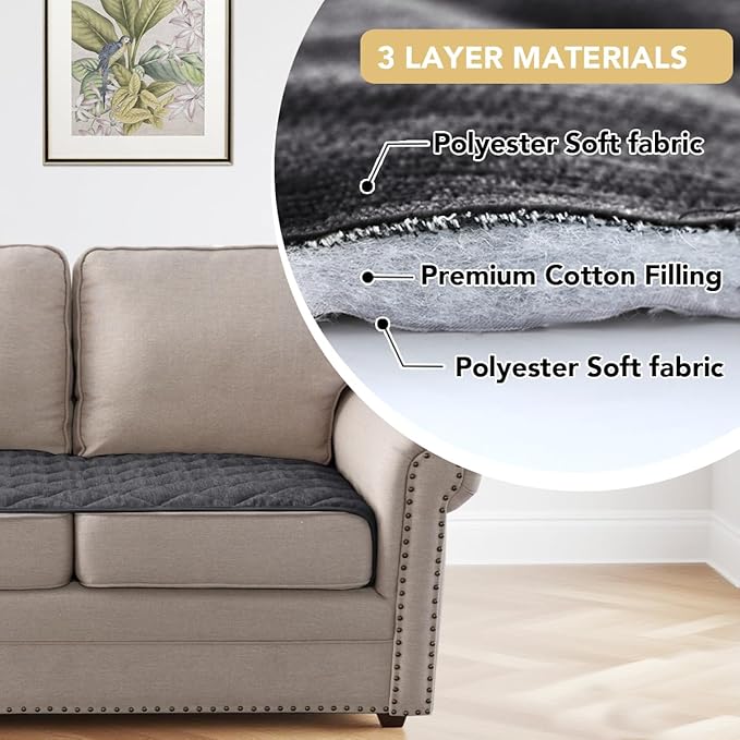 H.VERSAILTEX Couch Cover Chenille Pet Fuzzy Sofa Covers for 2 Cushion Couch Anti Slip Washable Sofa Slipcovers with Strap Soft Couch Protector Cover for Dogs Cats Kids(27.6" x 59", Grey)