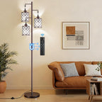 New Upgraded 72" Tall Dimmable Floor Lamp with 3 x 1100LM 12W Bright LED Bulbs, Farmhouse Standing Lamp with Remote Control, Industrial Tree Pole Floor Lamps for Living Room, Bedroom, Office - Brown