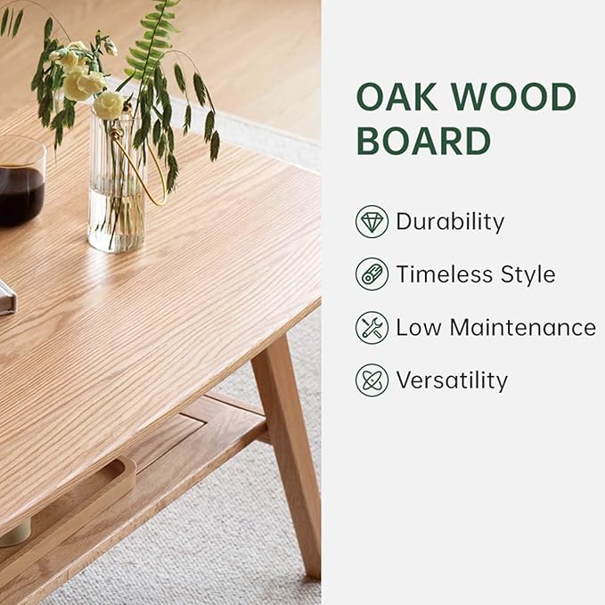 Small Coffee Table for Living Room, 2-Tier Mid Century Modern Small Tables with Shelf Storage, Storage Coffee Table with Rounded Corners (Solid Oak Wood Log Color, 31.5'' L)