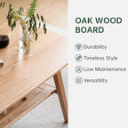 Small Coffee Table for Living Room, 2-Tier Mid Century Modern Small Tables with Shelf Storage, Storage Coffee Table with Rounded Corners (Solid Oak Wood Log Color, 31.5'' L)